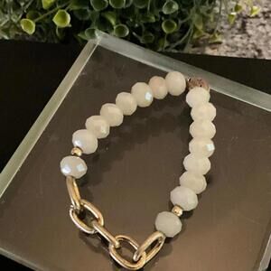 Erimish Cream Faceted Beads Gold Chain Bracelet